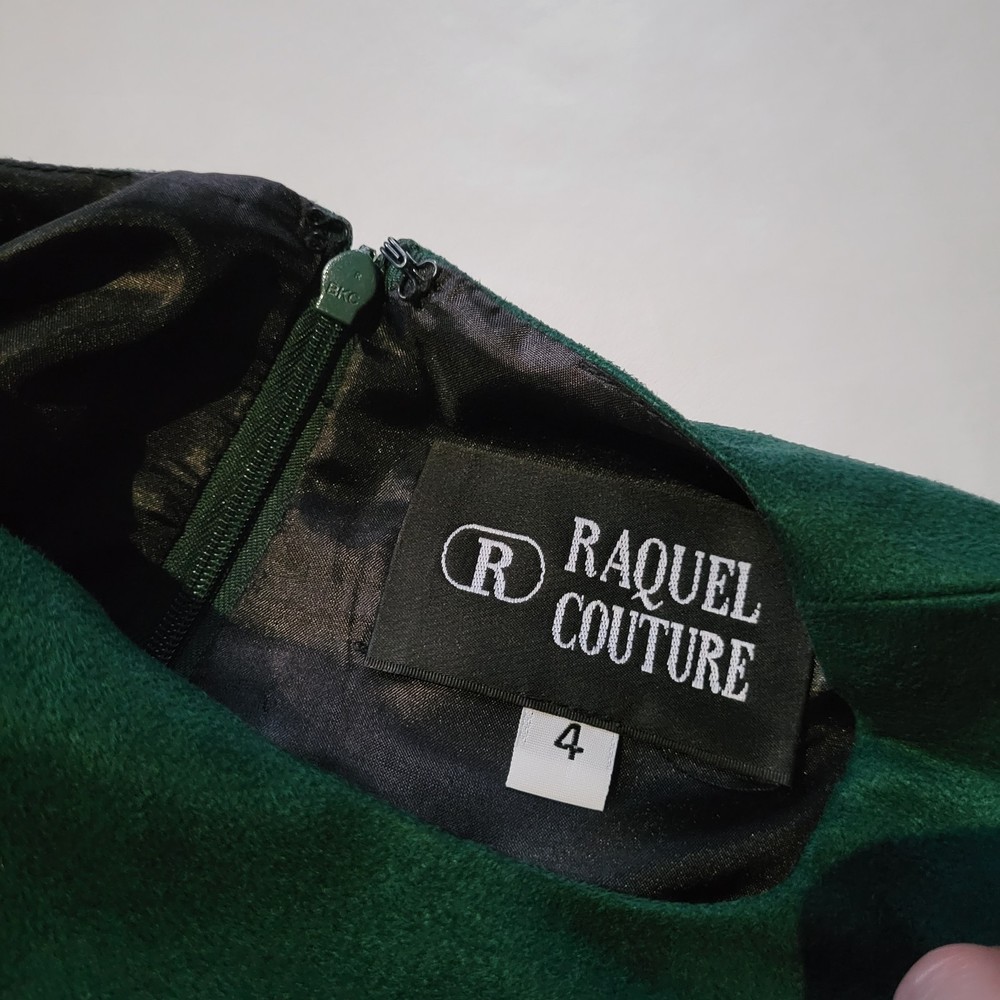 Raquel Couture Green Pink Boutique Midi Short Sleeve Dress Womans Size 4 - Picture 5 of 9